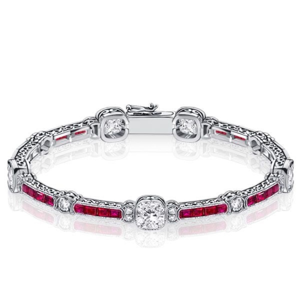 Radiant Silver and Red Gemstone Bracelet